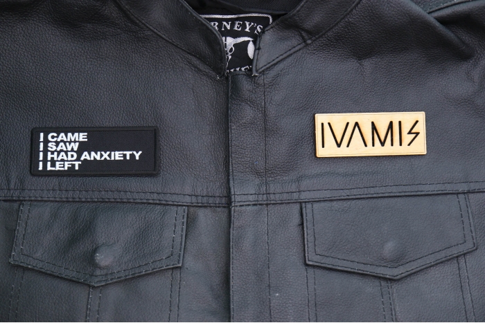 I came I saw I had anxiety I left Patch, Funny Saying Patches, Sew or Iron on Patch shown on leather vest