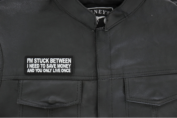 You Only Live Once Patch shown on leather vest