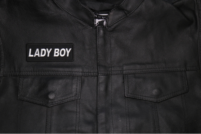 Lady Boy Patch shown on leather vest