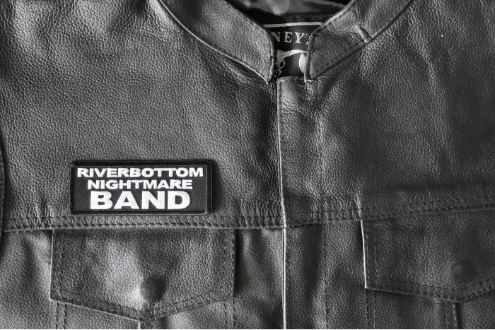 Riverbottom Nightmare Band Patch, Funny Saying Patches shown on leather vest