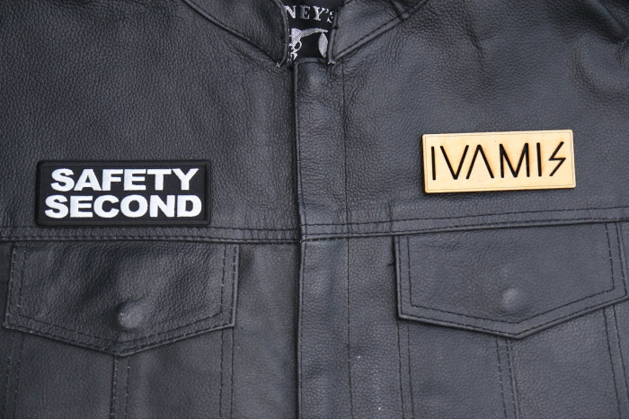 Safety Second Patch, Funny Saying Patches, Sew or Iron on Patch shown on leather vest