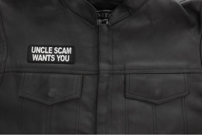 Uncle Scam Wants You Patch shown on leather vest