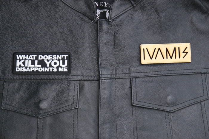 What doesn't Kill You Disappoints Me Patch, Funny Saying Patches, Sew or Iron on Patch shown on leather vest