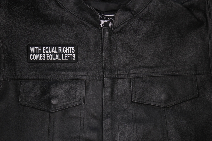 With Equal Rights comes Equal Lefts Patch shown on leather vest