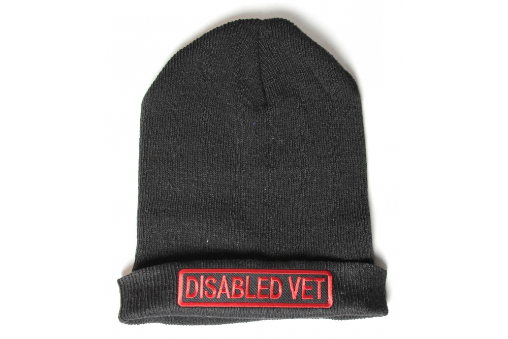 Disabled Vet Patch Ironed On Black Beanie Hat