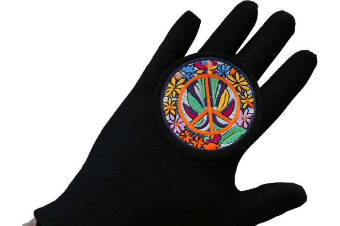 Daisies Peace Patch, Hippie Patches shown on hand for size comparison