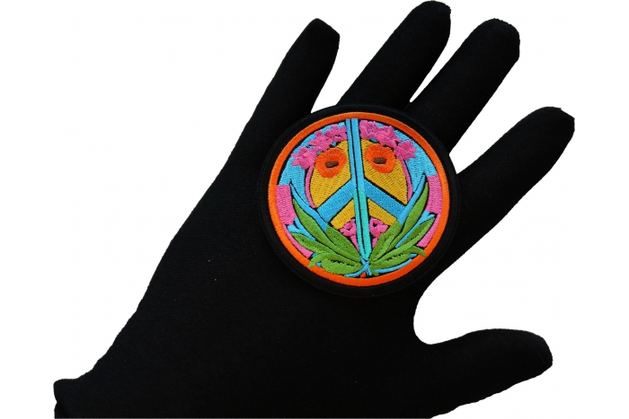Hippie Peace Patch, Hippie Patches shown on hand for size comparison