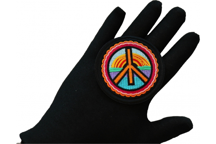 Hippie Peace Patch, Hippie Patches shown on hand for size comparison