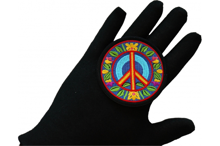 Peace and Hippie Patch, Hippie Patches shown on hand for size comparison