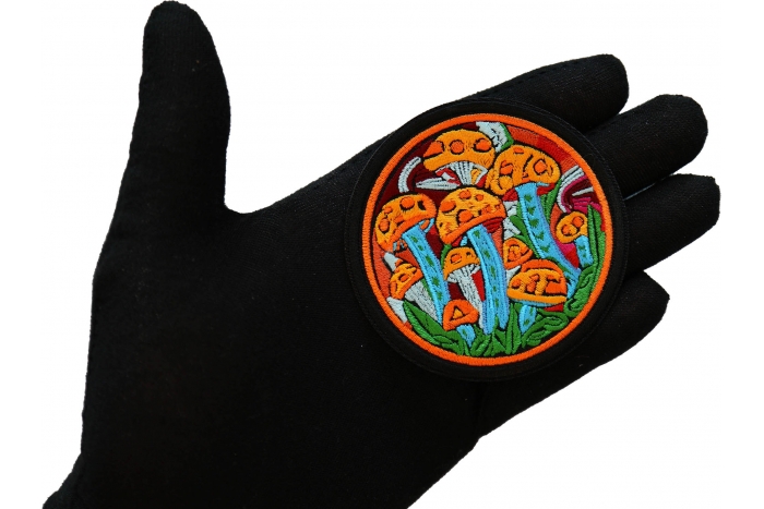 Psychedelic Mushrooms Patch, Hippie Patches shown on hand for size comparison