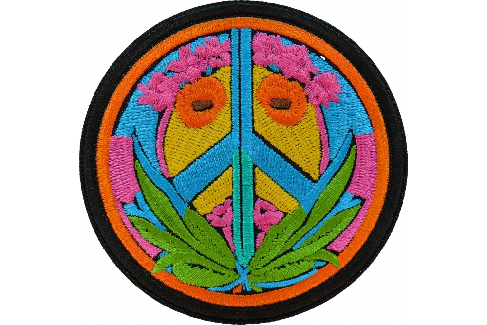 Peace Sign Iron on Patch Yellow On Black - Iron on Novelty Patches by  Ivamis Patches