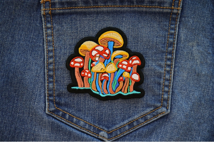 Magical Mushrooms Patch shown on jeans