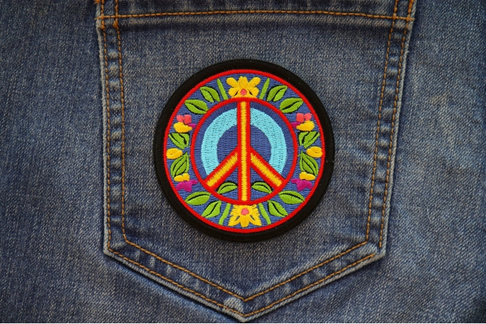 Peace and Hippie Patch shown on jeans