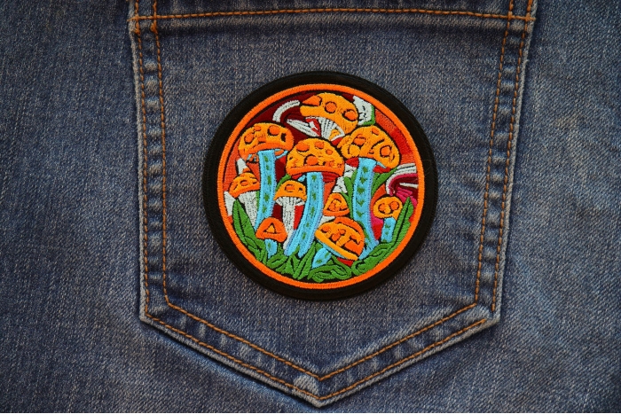 Psychedelic Mushrooms Patch shown on jeans