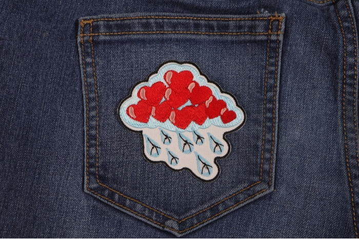 Raining Peace Heart Love Hippie Patch shown on jeans