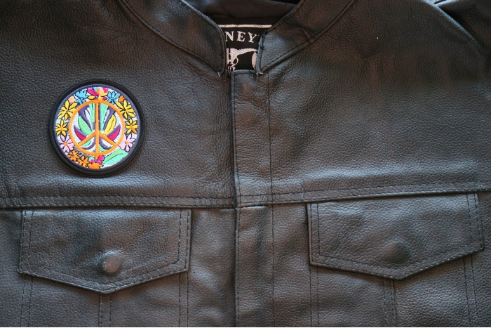 Daisies Peace Patch, Hippie Patches shown on leather vest