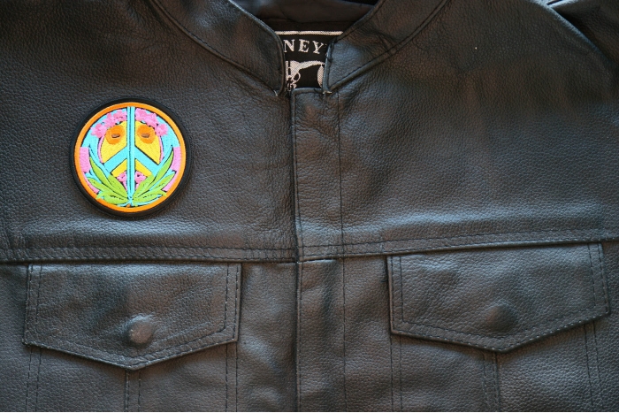 Hippie Peace Patch, Hippie Patches shown on leather vest