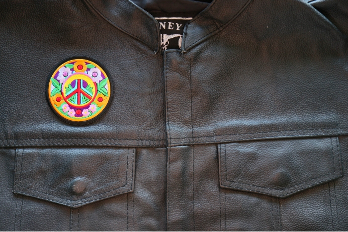 Flowers and Peace Patch, Hippie Patches shown on leather vest