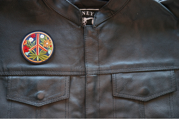 Hippie Flower Peace Patch, Hippie Patches shown on leather vest