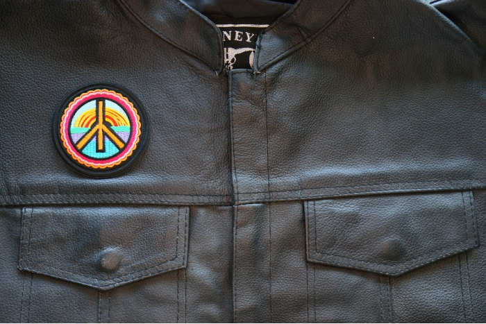 Hippie Peace Patch, Hippie Patches shown on leather vest