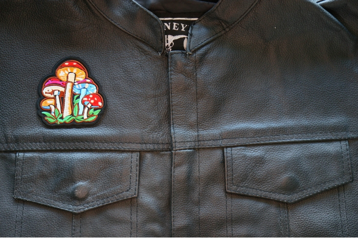 Magic Mushrooms Patch, Hippie Patches shown on leather vest