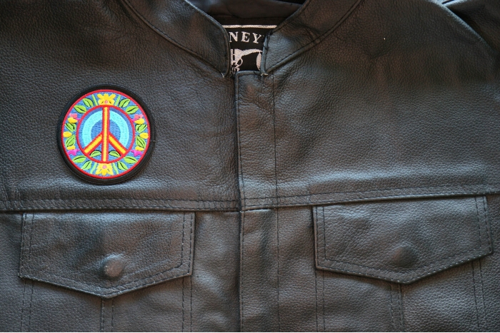 Peace and Hippie Patch, Hippie Patches shown on leather vest