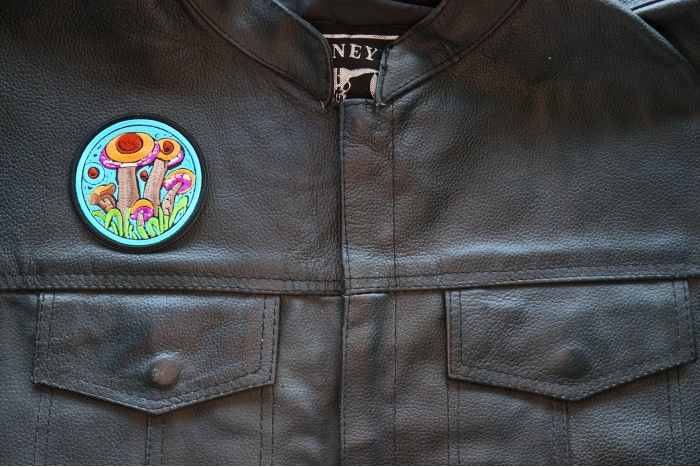 Psychedelic Shrooms Patch, Hippie Patches shown on leather vest