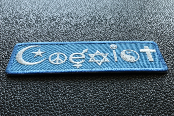Coexist Iron on Morale Patch diagonal view