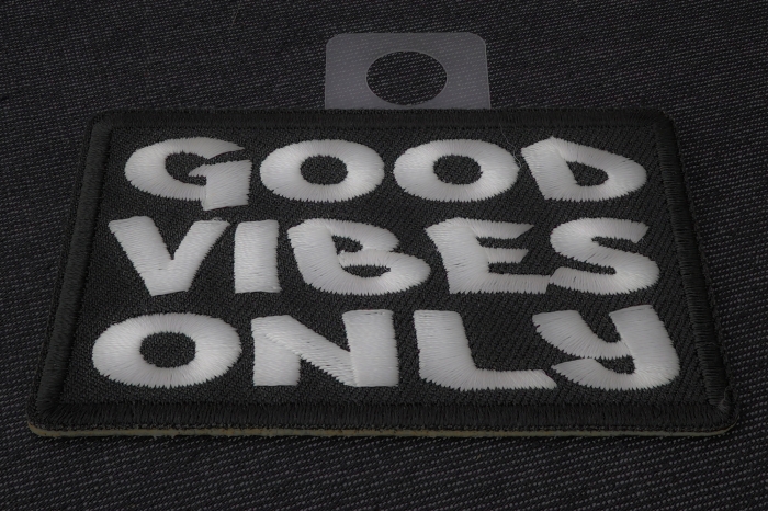 Good Vibes Only Iron on Morale Patch diagonal view