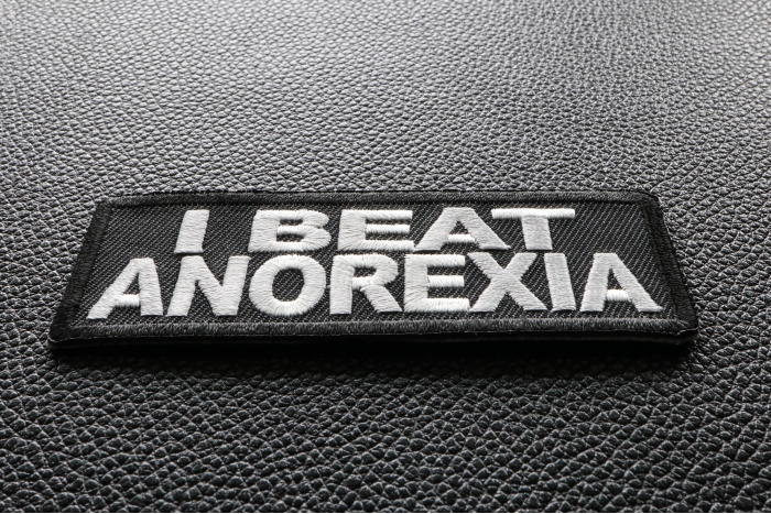 I Beat Anorexia Funny Iron on Patch diagonal view