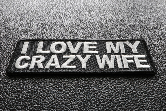 I Love My Crazy Wife Iron on Morale Patch diagonal view