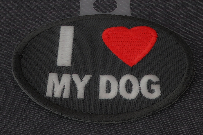 I Love My Dog Iron on Morale Patch diagonal view