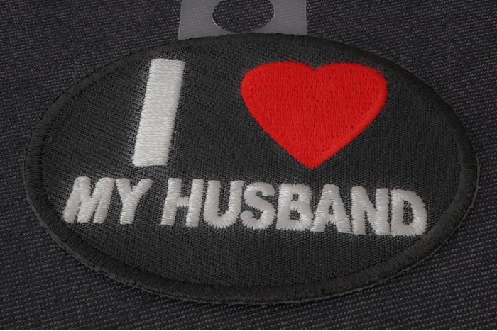 I Love My Husband Iron on Morale Patch diagonal view