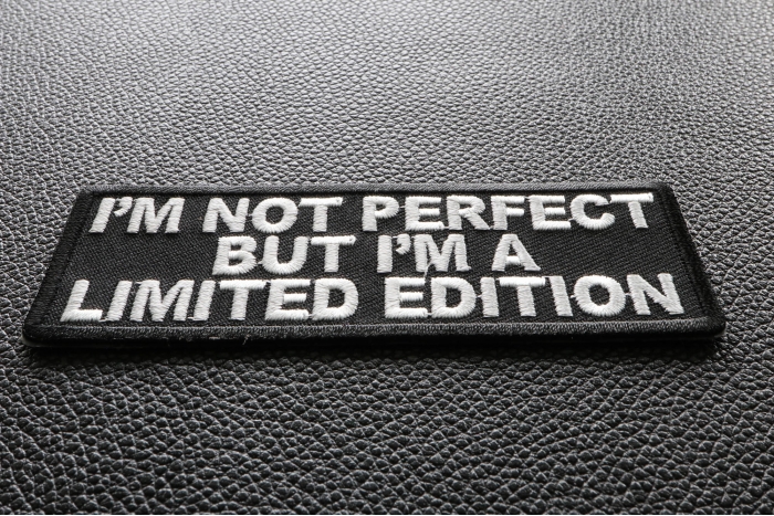 I'm Not Perfect But I'm A Limited Edition Iron on Morale Patch diagonal view