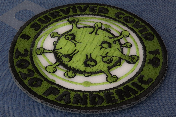 I survived covid 19 Iron on Corona Virus Patch diagonal view