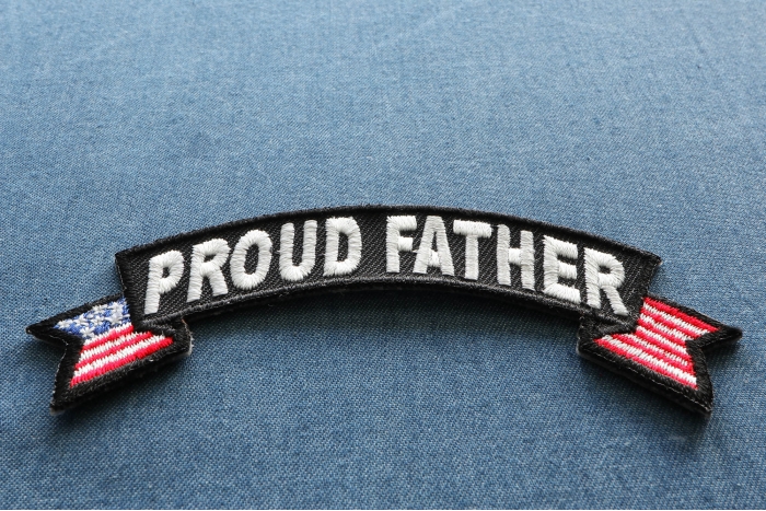 Proud Father US Flag Rocker Iron on Morale Patch diagonal view