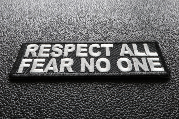 Respect All Fear No One Iron on Morale Patch diagonal view