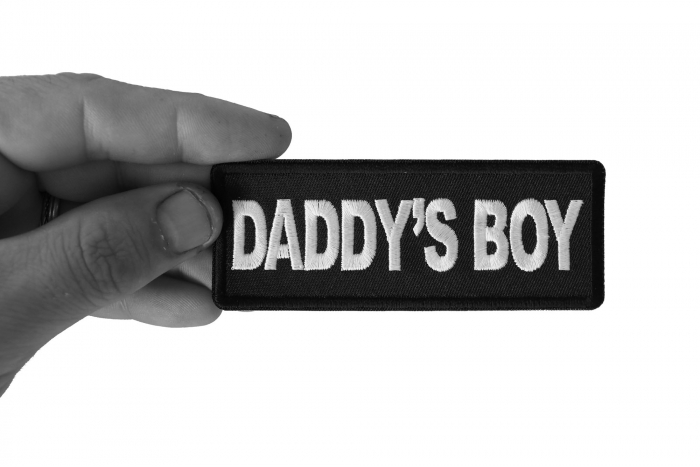 Daddy's Boy Patch shown on hand for size comparison