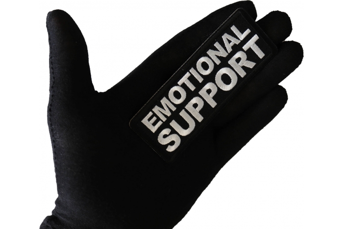 Emotional Support Patch, Morale Patches, Sew or Iron on shown on hand for size comparison