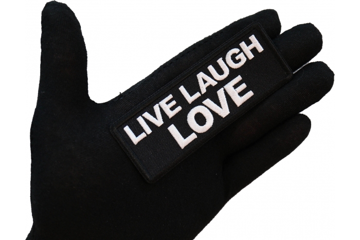 Live Laugh Love Patch shown on hand for size comparison