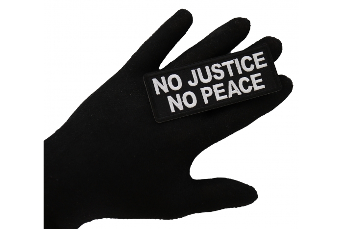 No Justice No Peace Patch shown on hand for size comparison