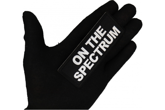 On The Spectrum Patch, Funny Saying Patches, Sew or Iron on Patch shown on hand for size comparison