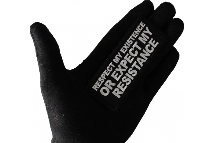 Respect My Existence or Expect My Resistance Patch, Morale Patches, Sew or Iron on shown on hand for size comparison