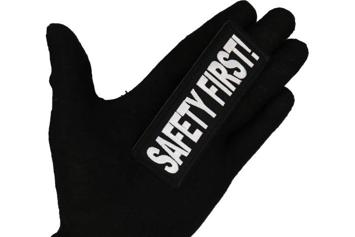 Safety First Patch shown on hand for size comparison