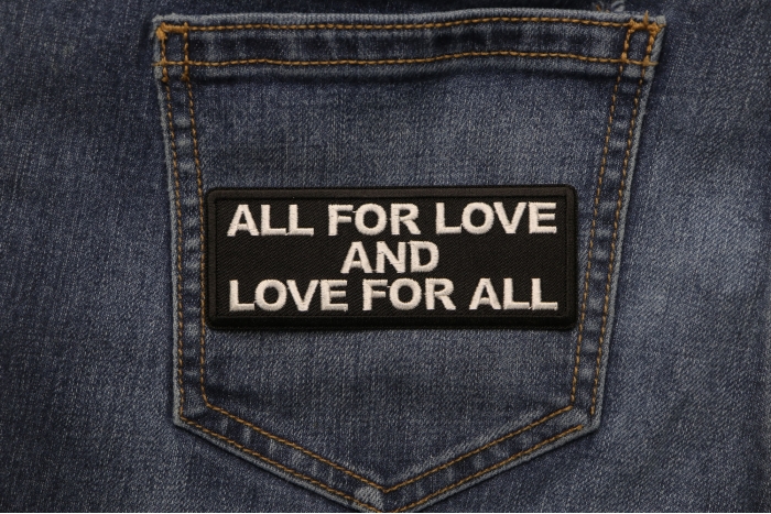 All for Love and Love for All Iron on Morale Patch shown on jeans