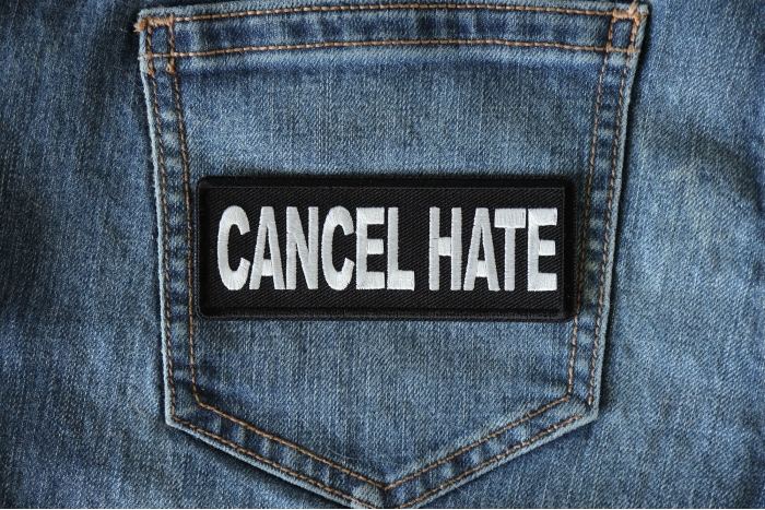 Cancel Hate Patch shown on jeans