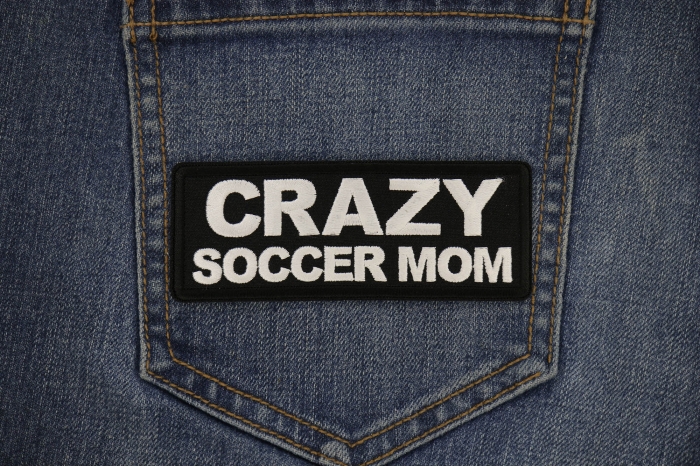 Crazy Soccer Mom Patch shown on jeans