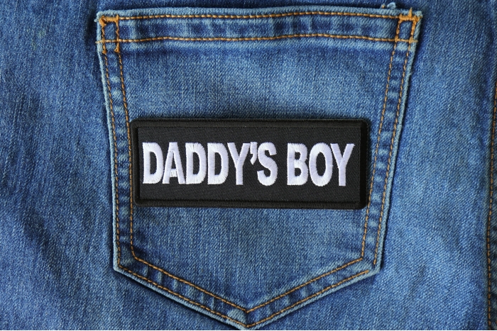 Daddy's Boy Patch shown on jeans