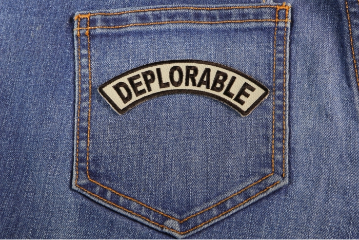 Deplorable Rocker Patch shown on jeans