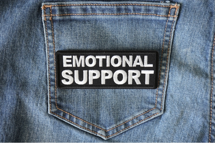 Emotional Support Patch shown on jeans
